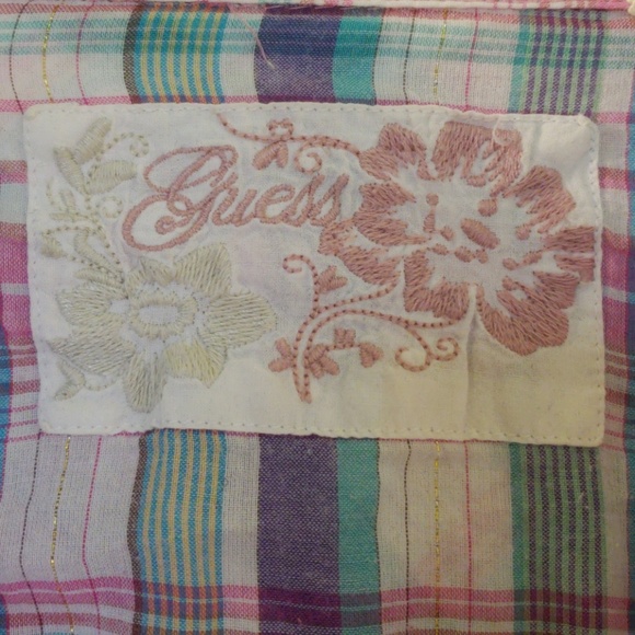 Guess button up, floral lacing on shoulders. Cute - Picture 2 of 5